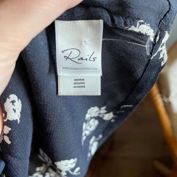 Rails Sonya Navy White Floral Mini Drawstring Waist Long Sleeve Dress Medium - Picture 6 of 9